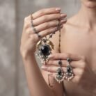 Oxidised Silver Black Stone Pearl Necklace Set 2