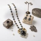 Oxidised Silver Black Stone Pearl Necklace Set 3