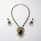 Oxidised Silver Black Stone Pearl Necklace Set 4