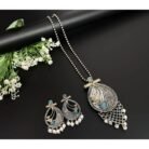 Oxidised Silver Blue Stone Necklace Set 2