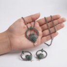 Oxidised Silver Green Stone Necklace Set for Women