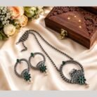 Oxidised Silver Green Stone Pendant Necklace Set 3