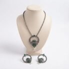 Oxidised Silver Green Stone Pendant Necklace Set 4