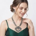 Oxidised Silver Mirror Work Pearl Necklace Set 1
