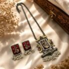 Oxidised Silver Red Stone Pearl Drop Necklace 4